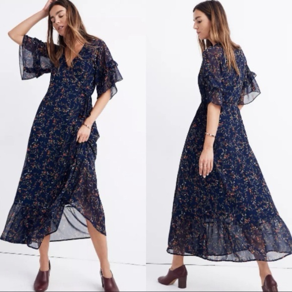 Madewll Navy floral Wrap Dress
